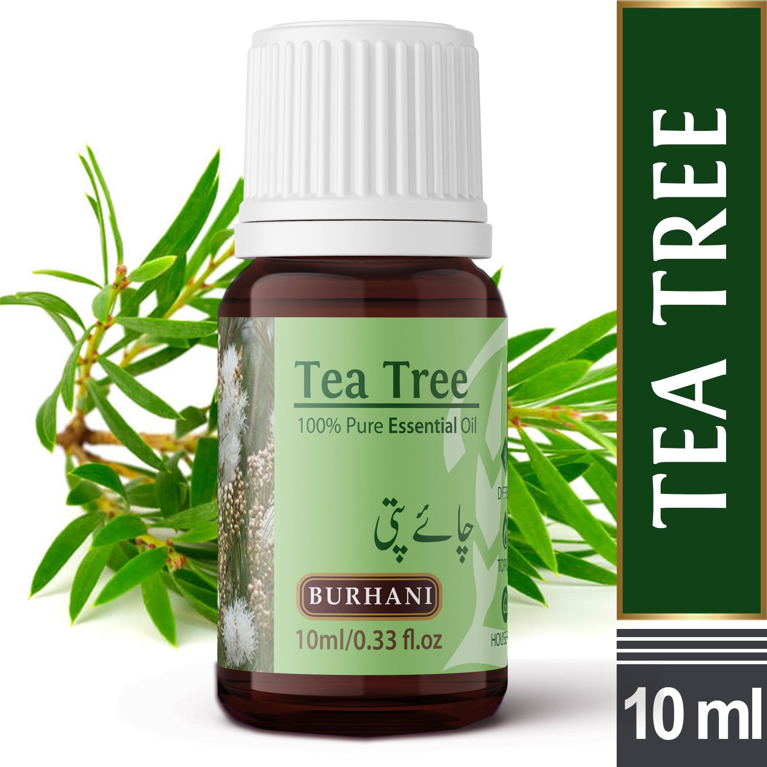 Tea Tree Oil by Burhani For Skin, Hair, Face, Reduces Acne, Promotes Blemish Free Skin, Improves Hair Growth 10ML